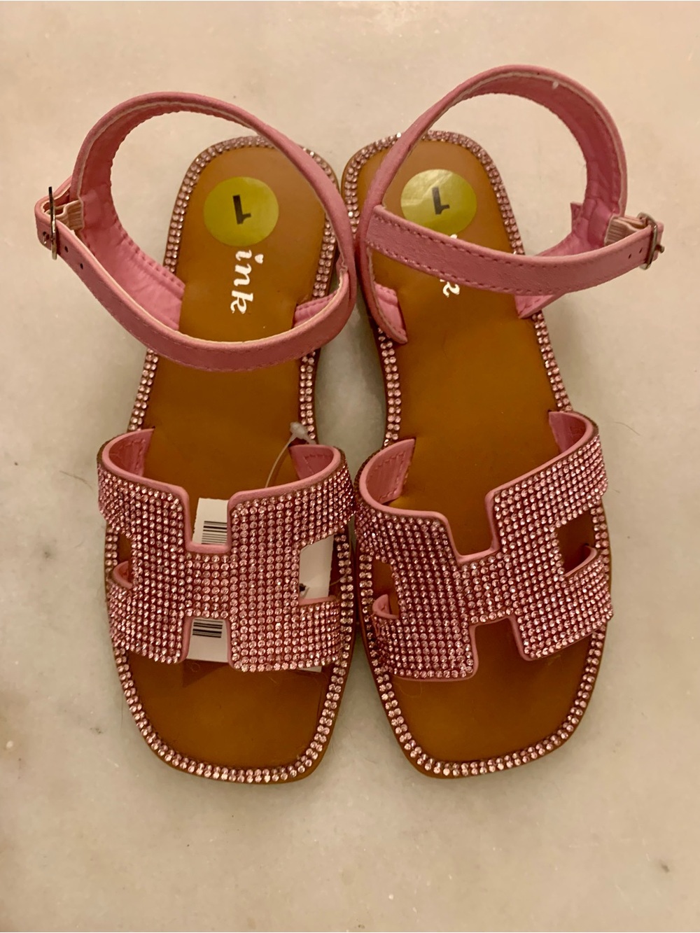 Pink Rhinestone Girls' Ankle-Strap Sandals